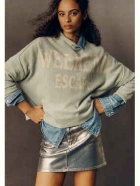 Pilcro 100% Cashmere Mint & Cream 'Weekend Escape' Sweater